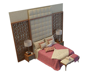 3d皮艺软包双人床免费模型