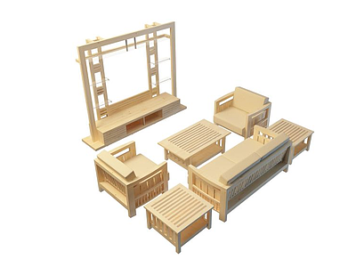 中式实木沙发模型3d模型
