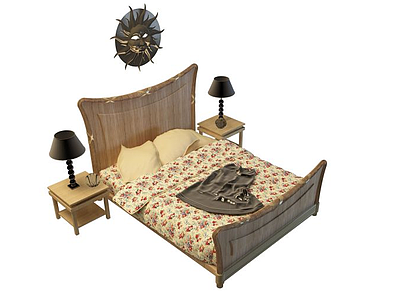 3d实木现代双人床免费模型