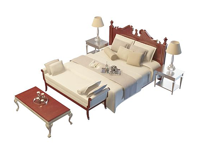 3d中式实木床免费模型
