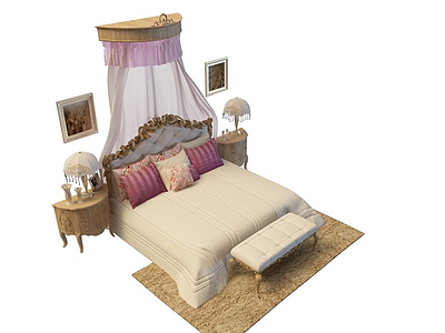 3d豪华法式帷幔床免费模型
