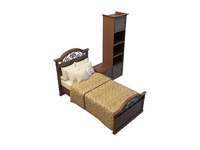 3d床头雕花单人床免费模型