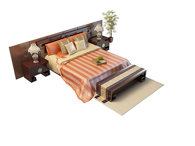 3d豪华中式双人床免费模型