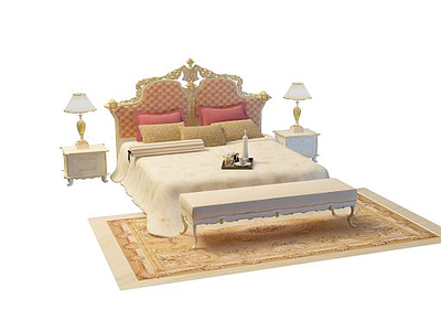 3d实木法式双人床免费模型