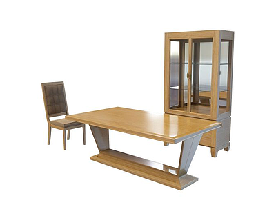 3d书房实木桌椅模型