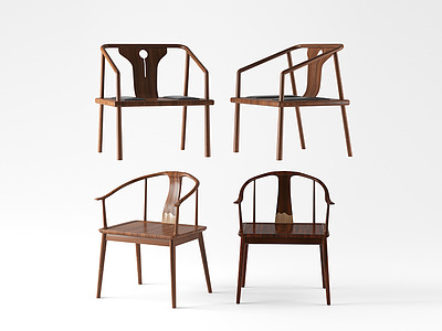 新中式实木圈椅组合3d模型