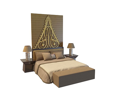 3d豪华实木双人床免费模型