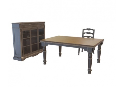 3d复古书房桌椅模型