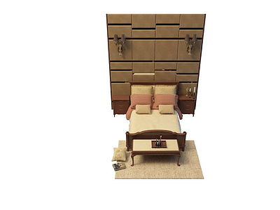3d现代宾馆双人床免费模型