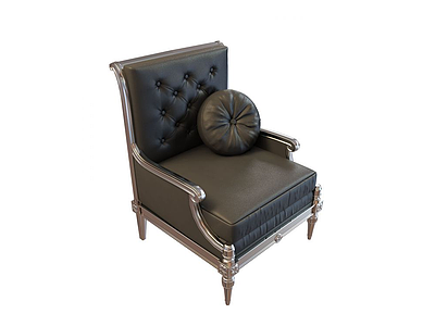 3d欧式精品黑皮沙发椅模型