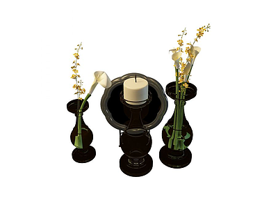 3d黑色玻璃花瓶烛台组合免费模型