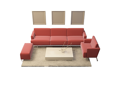 3d<font class='myIsRed'>红色沙发</font>茶几组合免费模型