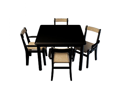 实木方形桌椅模型3d模型