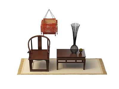 3d实木中堂桌椅模型
