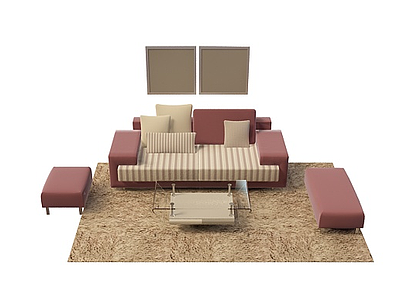 布艺沙发茶几组合模型3d模型