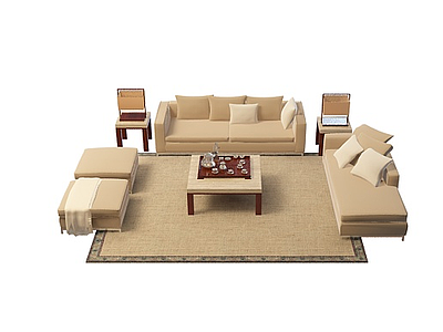 3d客厅布艺沙发茶几免费模型