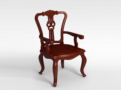 欧式风格棕色实木扶手椅模型3d模型