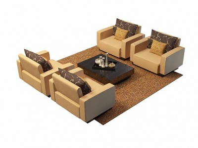 皮质沙发茶几组合模型3d模型