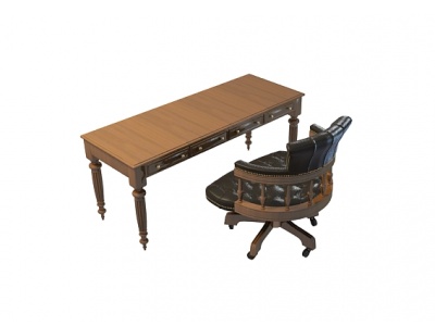 3d复古书桌椅模型