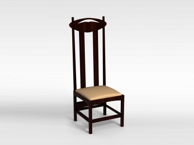 3d棕色实木高背椅模型