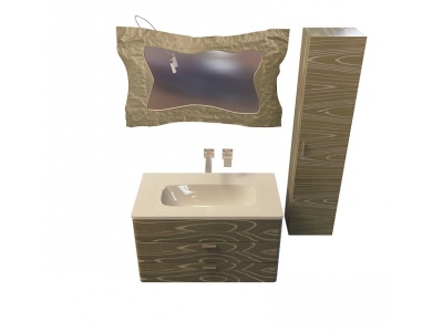 3d木纹实木洗手台柜模型
