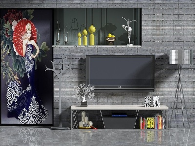 灰色造型电视背景墙模型3d模型