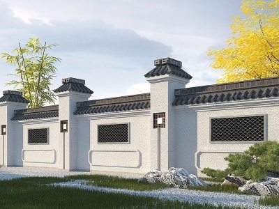 中式围墙3d模型