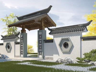 中式庭院门3d模型
