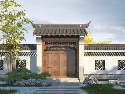 3d中式庭院门模型
