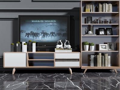 3d家具组合电视柜书柜模型