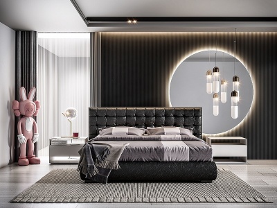 3d现代黑奢卧室模型