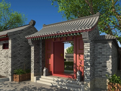 中式古建大门模型