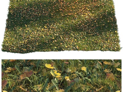 3d现代草地黄树叶模型