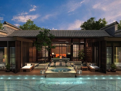 新中式别墅外观模型3d模型