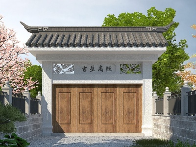 中式庭院门模型