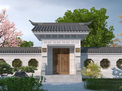 中式庭院门模型