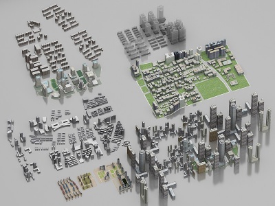 3d城市规划楼房组合模型