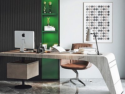 现代办公室办公桌书籍3d模型