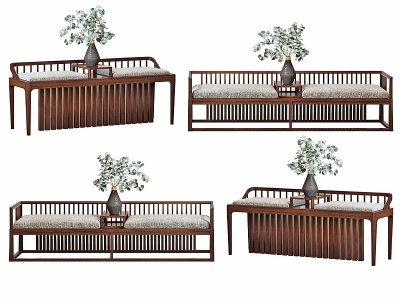 新中式卧榻沙发组合模型3d模型