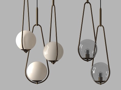 3d现代金属玻璃球形吊灯模型