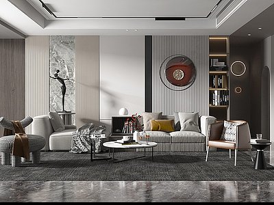 3d现代客厅沙发茶几摆件模型