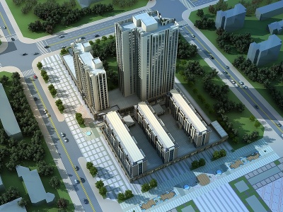 3d现代住宅商业区模型