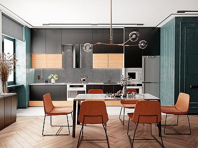 3d现代家装餐厅厨房模型