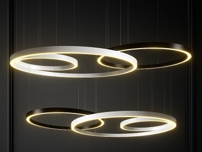 3d现代圆圈吊灯LED灯组合模型