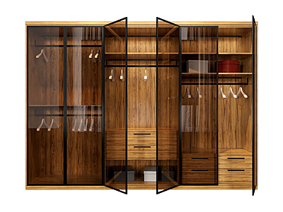 3d现代木制玻璃衣柜模型