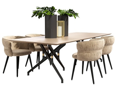 3d现代餐桌椅植物盆栽模型