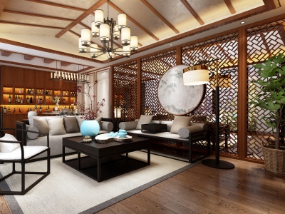新中式客厅书房模型3d模型
