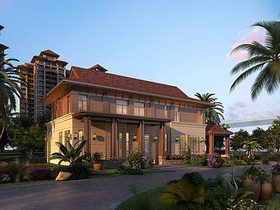 3d东南亚风格别墅模型