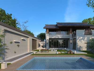 新中式别墅景观模型3d模型