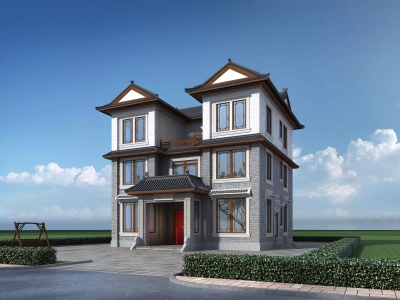 3d中式独栋别墅模型
